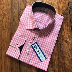 Cafe' Bleu Long Sleeve Pink Gingham Shirt